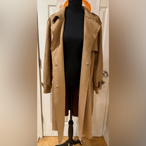 New Truth By Republic Elegant Tan Faux Suede Trench Coat Women's Size Medium - Picture 10 of 16